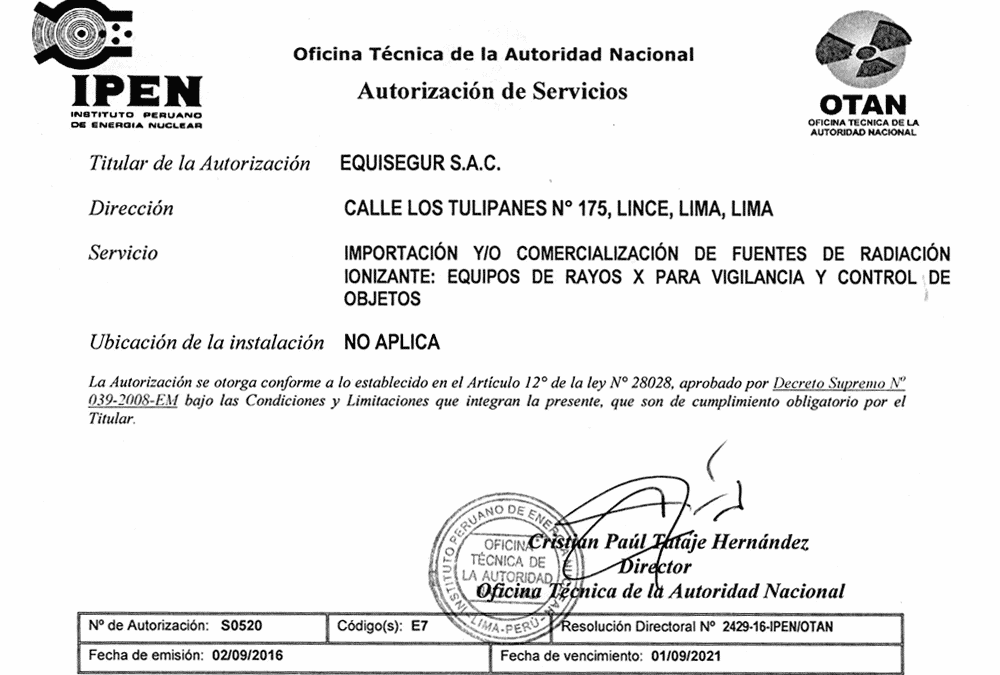 Certificación de Importación de Equipos de Rayos X